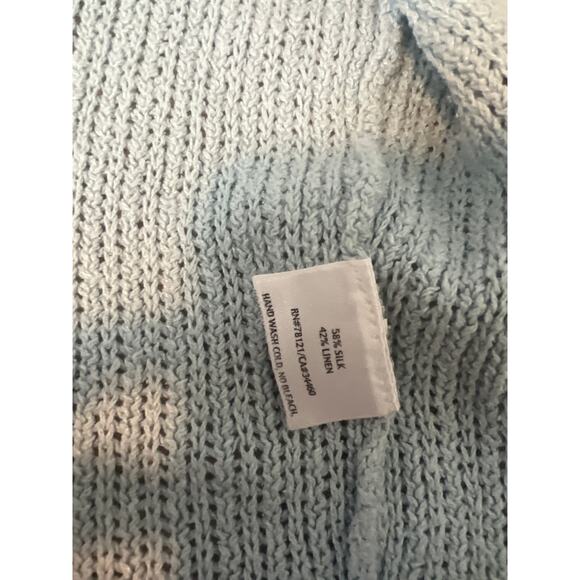 Eileen Fisher Blue Linen Silk Open Front 3/4 Sleeve Cardigan Size Small Pockets - Picture 5 of 6